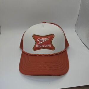 Miller High Life Trucker Hat Burnt Orange White Mesh Snapback Beer Logo Cap